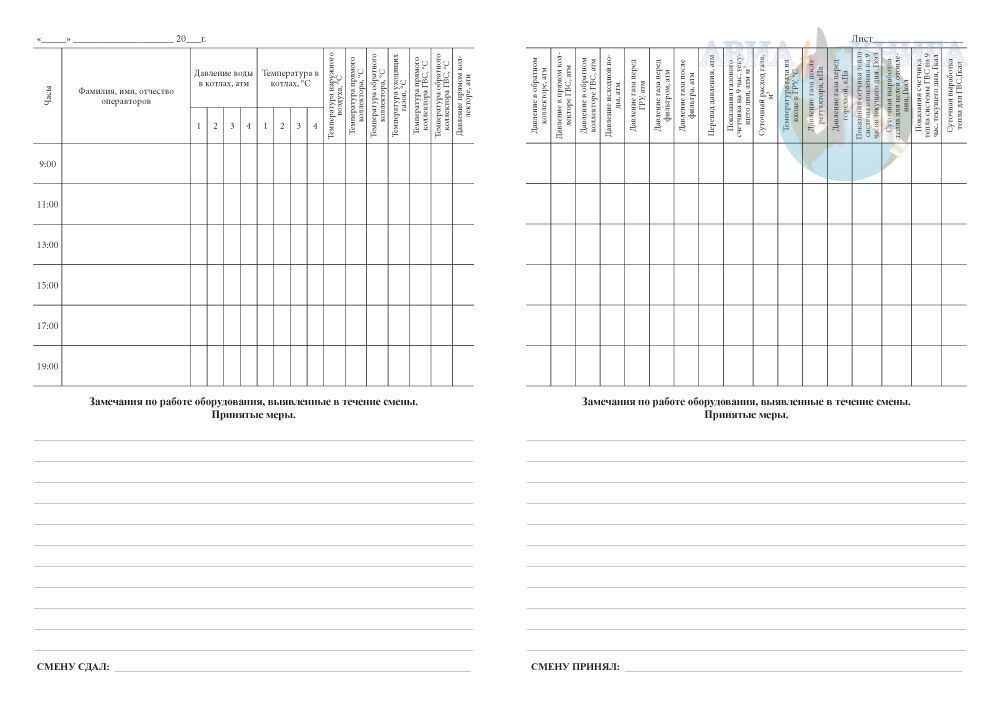 Журнал режимов работы оборудования котельной образец