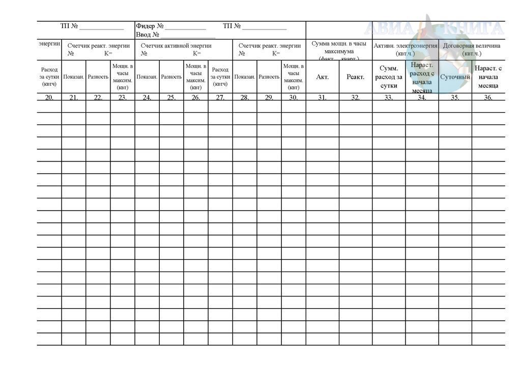 Журнал учета показаний счетчиков электроэнергии образец